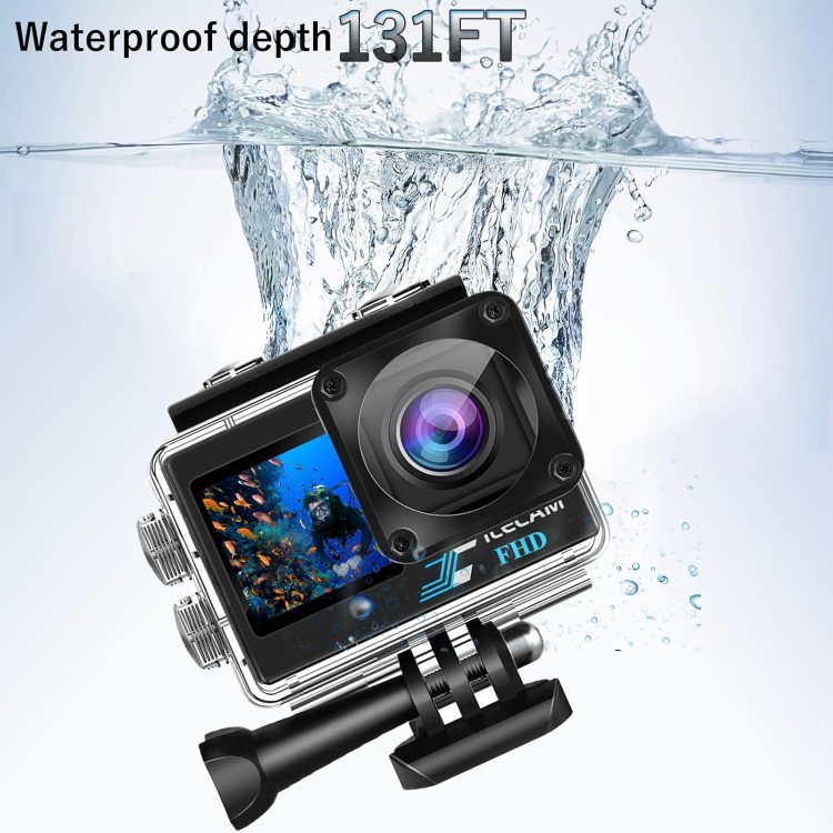 Action Camera with 32GB Memory Card Waterproof Cameras 4*Zoom Dual Screen 131FT(40m) Waterproof Underwater Camera with 2X Batteries and Multifunctional Accessories Action Cam - Image 3