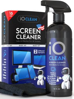 Screen Cleaner Spray (16oz - 473ml) – Best Large Cleaning Kit for LCD LED OLED TV, Smartphone, iPad, Laptop, Touchscreen, Computer Monitor, Electronic Devices, Microfiber Cloth Wipes and 2 Nozzles